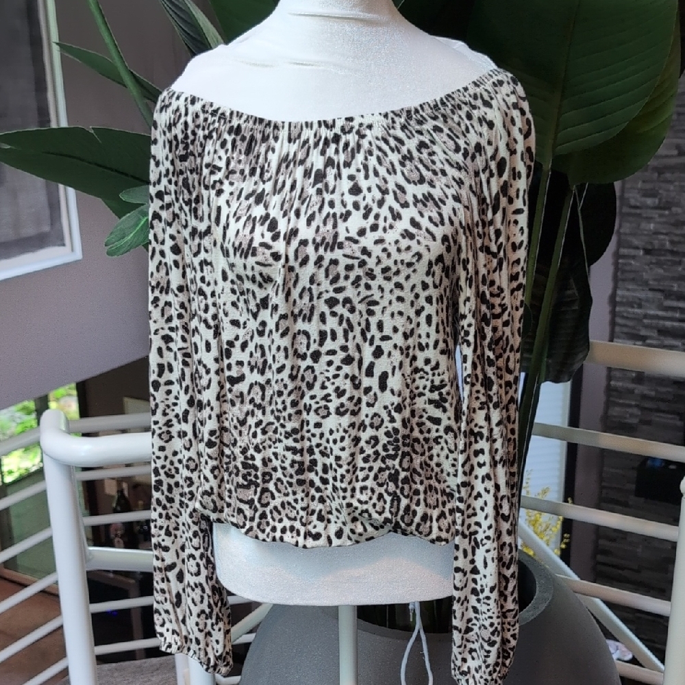 DownEast Animal Print Off-Shoulder Blouse